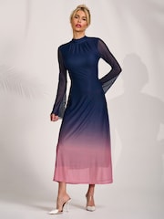 Jolie Moi Pink Long Sleeve High Neck Mesh Dress - Image 5 of 6