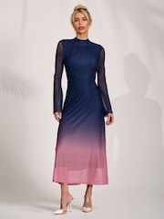 Jolie Moi Pink Long Sleeve High Neck Mesh Dress - Image 6 of 6