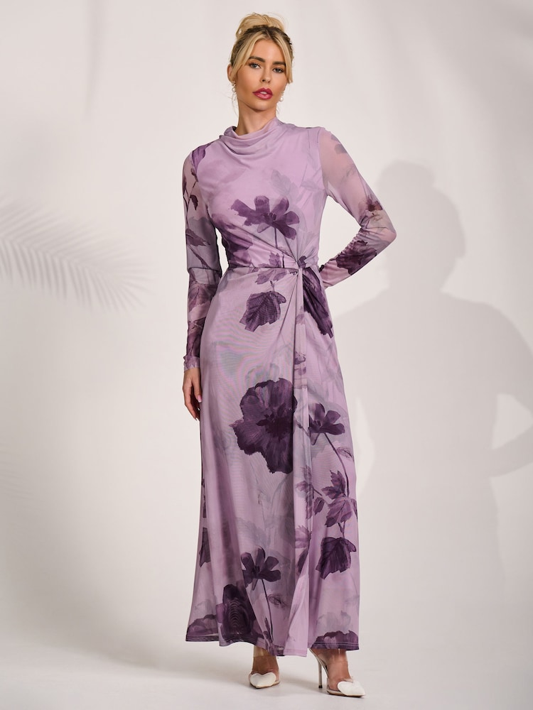 purple mesh long sleeve dress INDIGO MESH DRESS SAEMDI