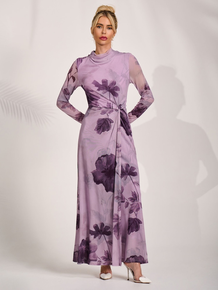 Jolie Moi Purple High Neck Long Sleeve Mesh Maxi Dress - Image 6 of 6 Jolie Moi Purple High Neck Long Sleeve Mesh Maxi Dress - Image 6 of 6