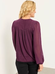 FatFace Winnie Plum Purple Woven Jersey Mix Top - Image 2 of 6