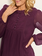 FatFace Winnie Plum Purple Woven Jersey Mix Top - Image 3 of 6