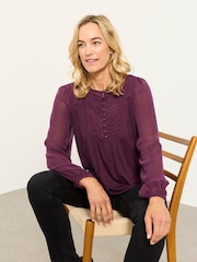 FatFace Winnie Plum Purple Woven Jersey Mix Top - Image 5 of 6