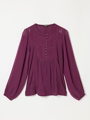FatFace Winnie Plum Purple Woven Jersey Mix Top - Image 6 of 6