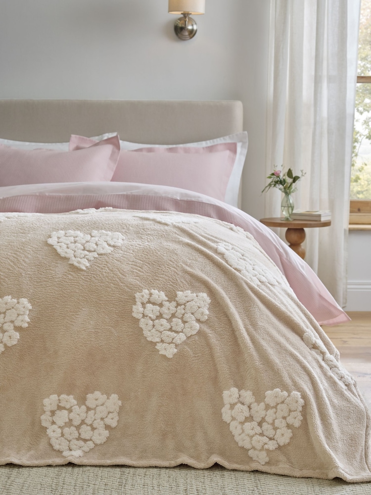 Natural Floral Hearts Fleece Throw - Image 1 of 7 Natural Floral Hearts Fleece Throw - Image 1 of 7