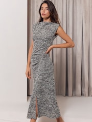 Lipsy Grey Textured Boucle Look Sleeveless Smart Midi Dress - Image 2 of 5