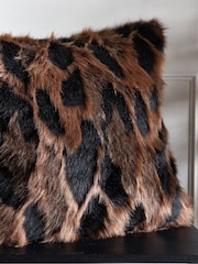 Rockett St George Chocolate Brown Abstract Faux Fur Cushion - Image 3 of 6