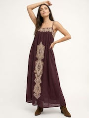 Raffya Purple Sapphire Spaghetti Strap Embroidered Maxi Dress - Image 1 of 4