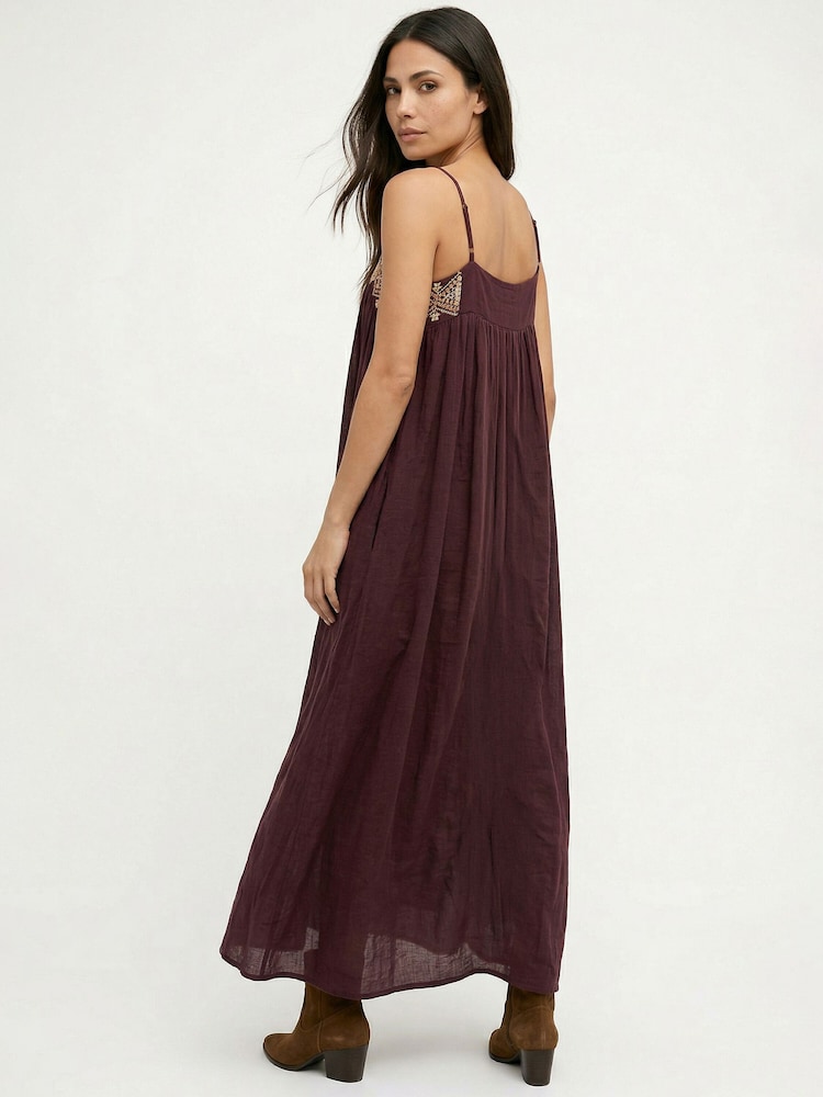 Raffya Purple Sapphire Spaghetti Strap Embroidered Maxi Dress - Image 2 of 4
