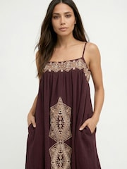 Raffya Purple Sapphire Spaghetti Strap Embroidered Maxi Dress - Image 3 of 4