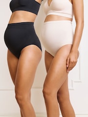 Seraphine X Vogue Williams Black & Almond Overbump Second Skin Briefs 2 Pack - Image 1 of 8