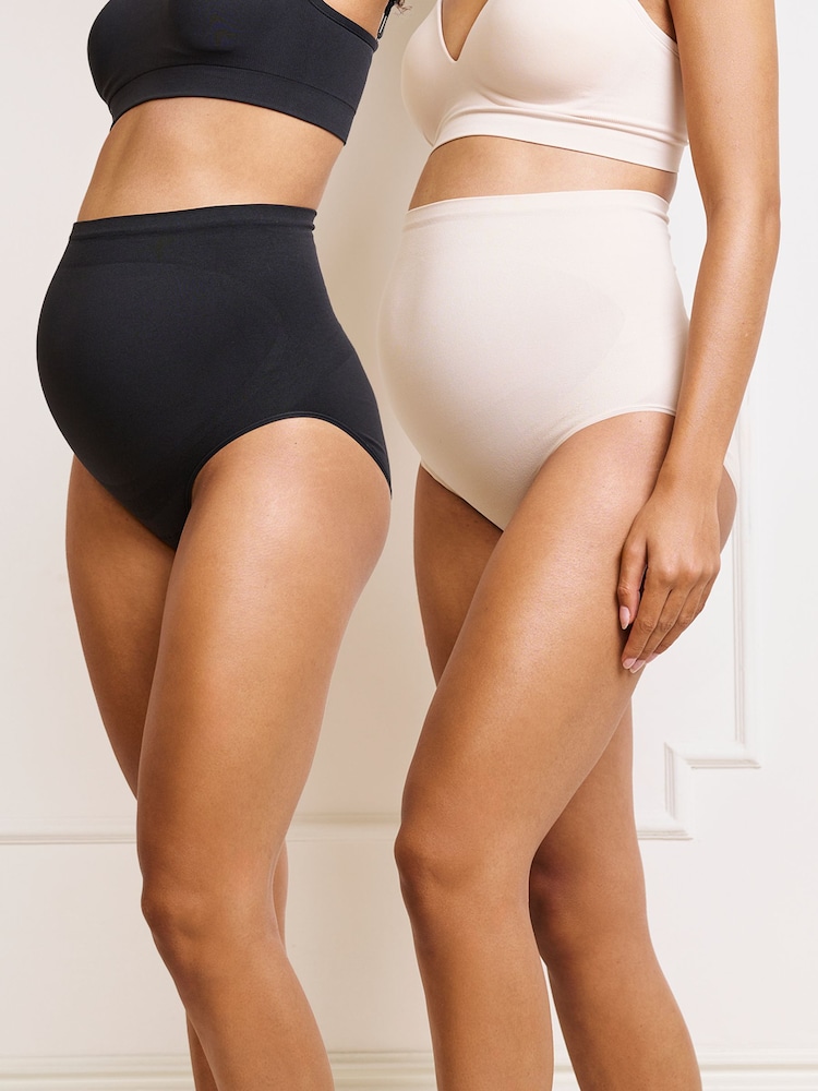 Seraphine X Vogue Williams Black & Almond Overbump Second Skin Briefs 2 Pack - Image 1 of 8