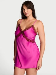 Victoria's Secret Pink Fire Satin Lace Trim Mini Slip Dress - Image 1 of 2