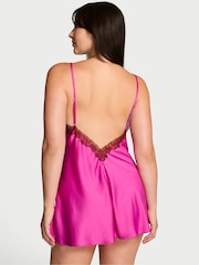 Victoria's Secret Pink Fire Satin Lace Trim Mini Slip Dress - Image 2 of 2