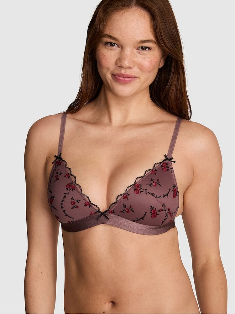 Victoria's Secret Pink Rose Brown Push Up Cute But Dangerous Embroidery Bralette - Image 1 of 2
