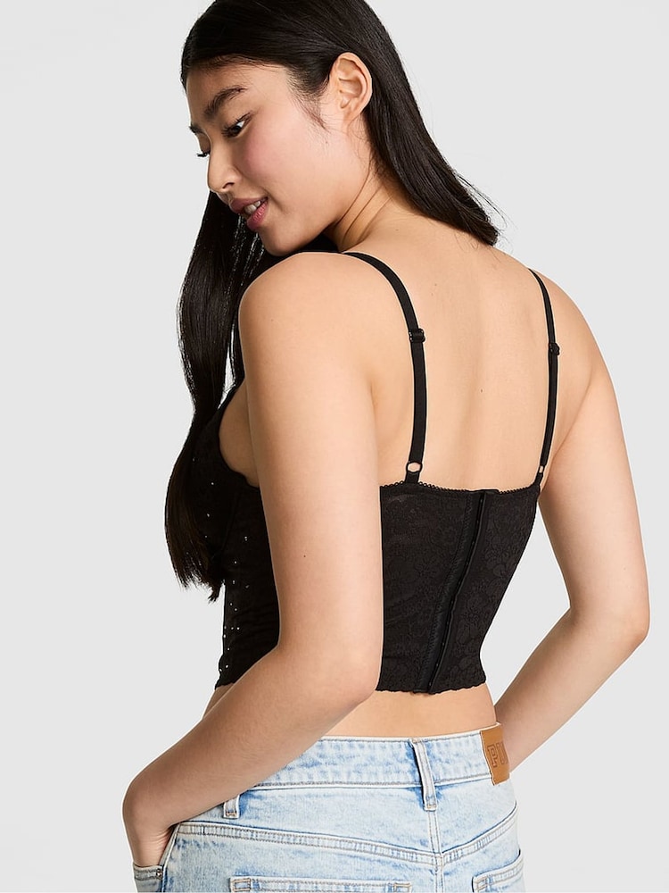 Victoria's Secret Pink Black Lace Diamante Corset - Image 2 of 4 Victoria's Secret Pink Black Lace Diamante Corset - Image 2 of 4