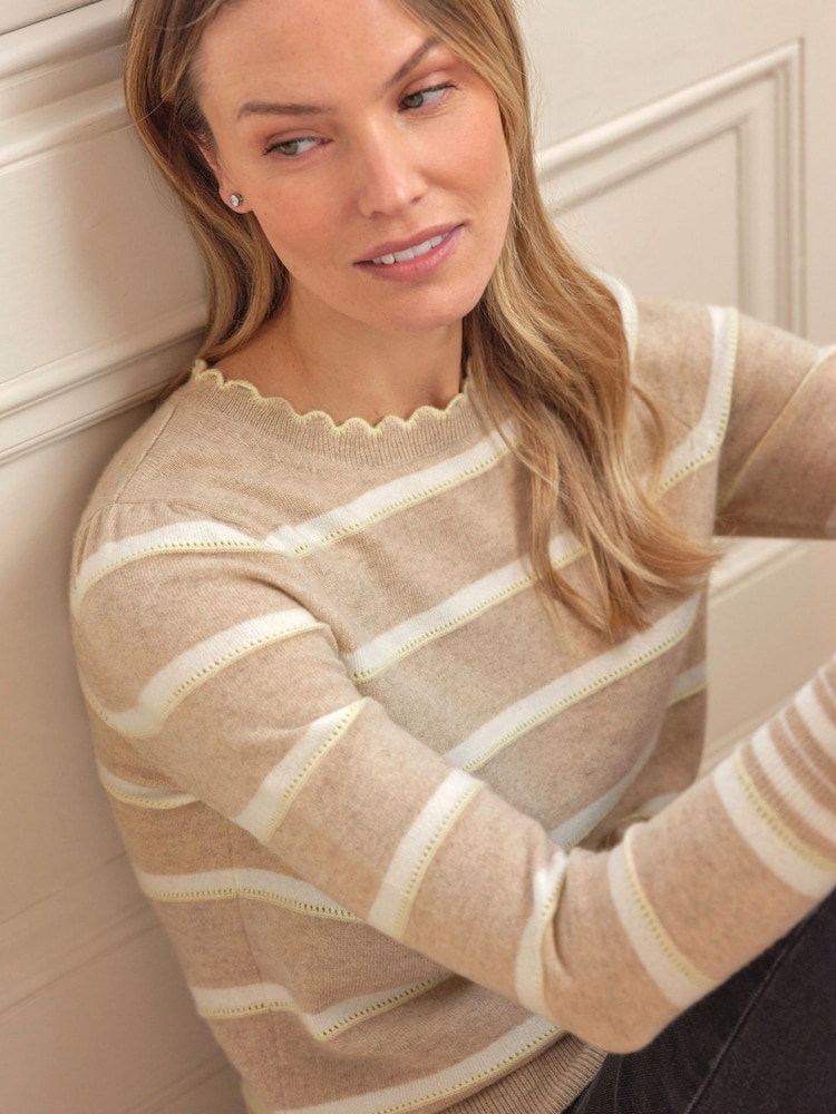 Pure Collection Cashmere Blend Pretty Pointelle Stripe Jumper - Bild 3 von 3