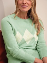 Pure Collection Green Cashmere Blend Diamond Jumper - Image 3 of 3