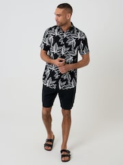 Threadbare Black Leaf Print Short Sleeve Shirt - Image 7 of 8