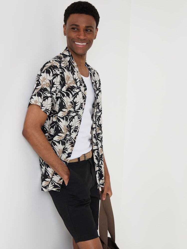 Threadbare Black Abstract Print Short Sleeve Shirt - Image 1 of 5