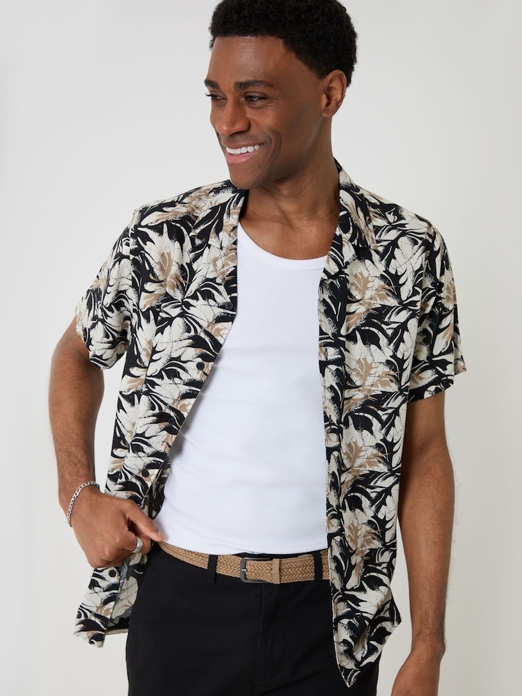 Threadbare Black Abstract Print Short Sleeve Shirt - Image 5 of 5