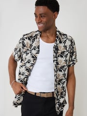 Threadbare Black Abstract Print Short Sleeve Shirt - Image 6 of 6