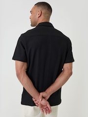 Threadbare Black Plisse Rib Short Sleeve Shirt - Image 3 of 4