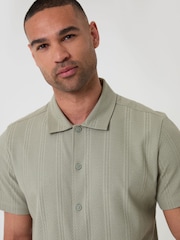 Threadbare Green Knitted Cotton Blend Short Sleeve Shirt - Image 3 of 6