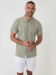 Threadbare Green Knitted Cotton Blend Short Sleeve Shirt - Image 4 of 6