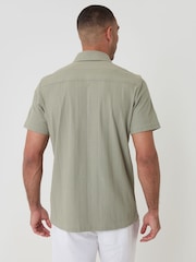 Threadbare Green Knitted Cotton Blend Short Sleeve Shirt - Image 5 of 6