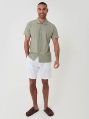 Threadbare Green Knitted Cotton Blend Short Sleeve Shirt - Image 6 of 6