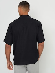 Threadbare Black Relaxed Fit Linen Blend Revere Collar Short Sleeve Shirt - Image 3 of 5