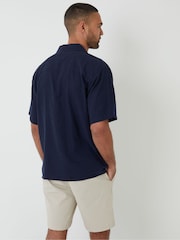 Threadbare Blue Relaxed Fit Linen Blend Revere Collar Short Sleeve Shirt - Image 2 of 4