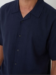 Threadbare Blue Relaxed Fit Linen Blend Revere Collar Short Sleeve Shirt - Image 3 of 4