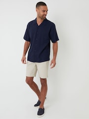 Threadbare Blue Relaxed Fit Linen Blend Revere Collar Short Sleeve Shirt - Image 4 of 4