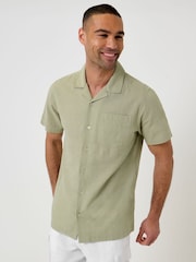 Threadbare Green Linen Cotton Blend Short Sleeve Shirt - Image 1 of 5