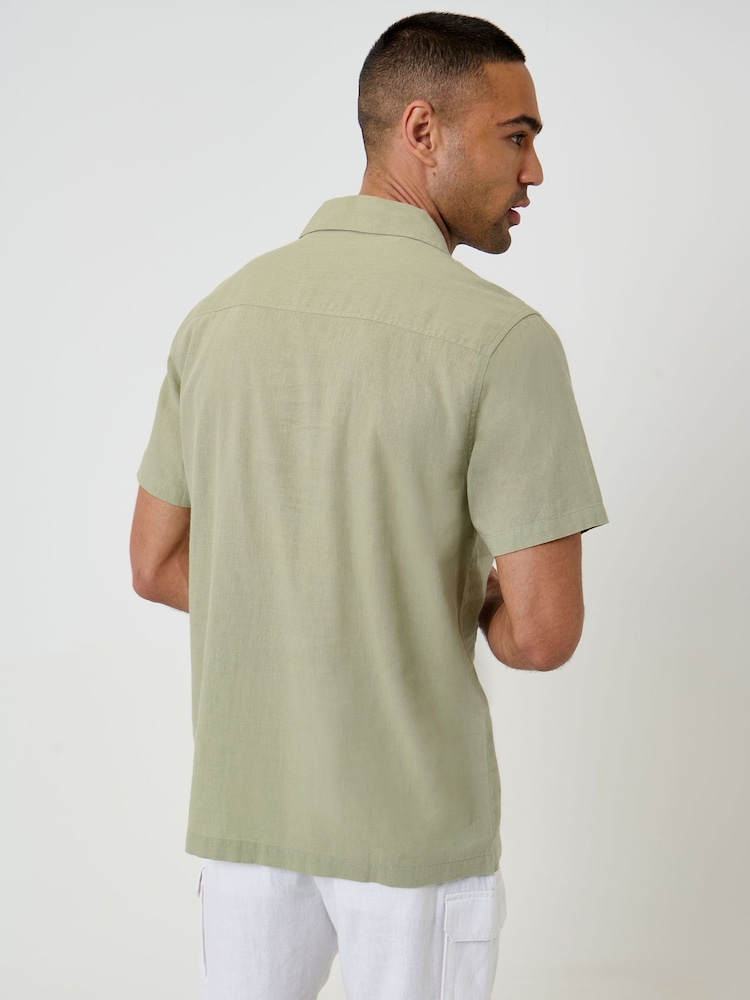 Threadbare Green Linen Cotton Blend Short Sleeve Shirt - Image 2 of 5