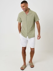 Threadbare Green Linen Cotton Blend Short Sleeve Shirt - Image 3 of 5
