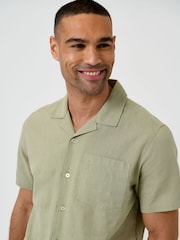Threadbare Green Linen Cotton Blend Short Sleeve Shirt - Image 4 of 5
