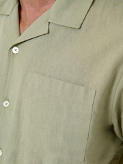 Threadbare Green Linen Cotton Blend Short Sleeve Shirt - Image 5 of 5