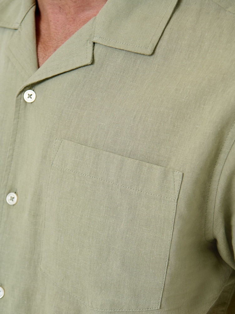 Threadbare Green Linen Cotton Blend Short Sleeve Shirt - Image 5 of 5