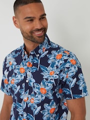 Threadbare Blue Floral Print Short Sleeve Shirt - Image 4 of 4