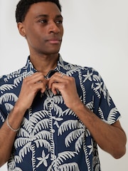 Threadbare Blue Palm Tree Print Short Sleeve Shirt - Image 1 of 4