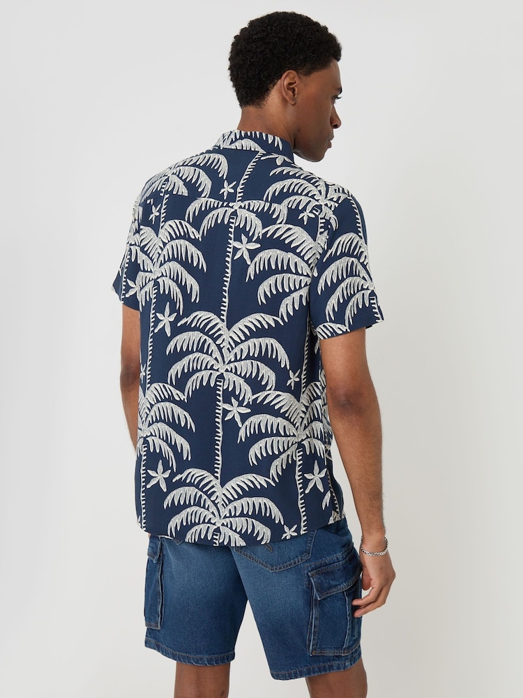 Threadbare Blue Palm Tree Print Short Sleeve Shirt - Image 2 of 4