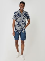 Threadbare Blue Palm Tree Print Short Sleeve Shirt - Image 3 of 4