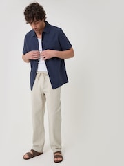 Threadbare Blue Textured Cotton Short Sleeve Shirt - Image 3 of 4