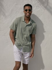 Threadbare Green Textured Cotton Short Sleeve Shirt - Image 1 of 5