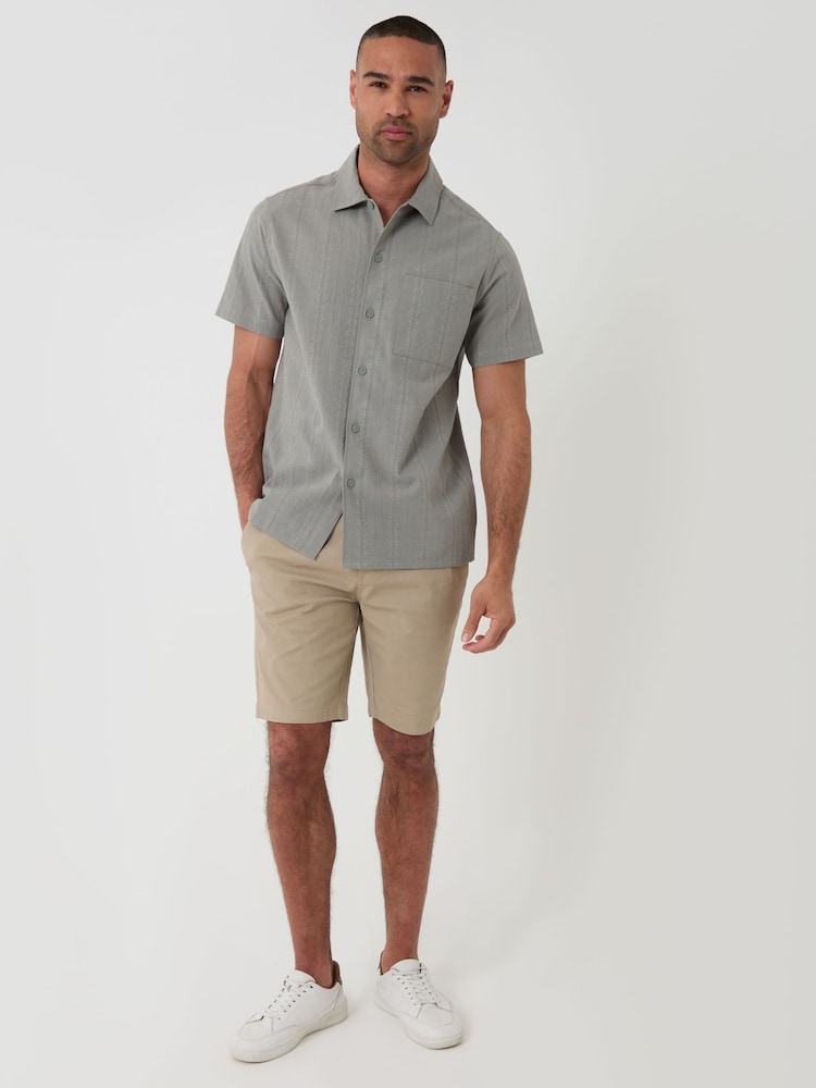 Threadbare Green Textured Cotton Short Sleeve Shirt - Image 5 of 5 Threadbare Green Textured Cotton Short Sleeve Shirt - Image 5 of 5
