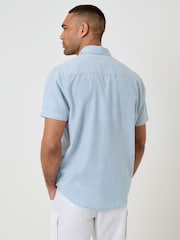 Threadbare Blue Short Sleeve Linen Blend Shirt - Image 2 of 5