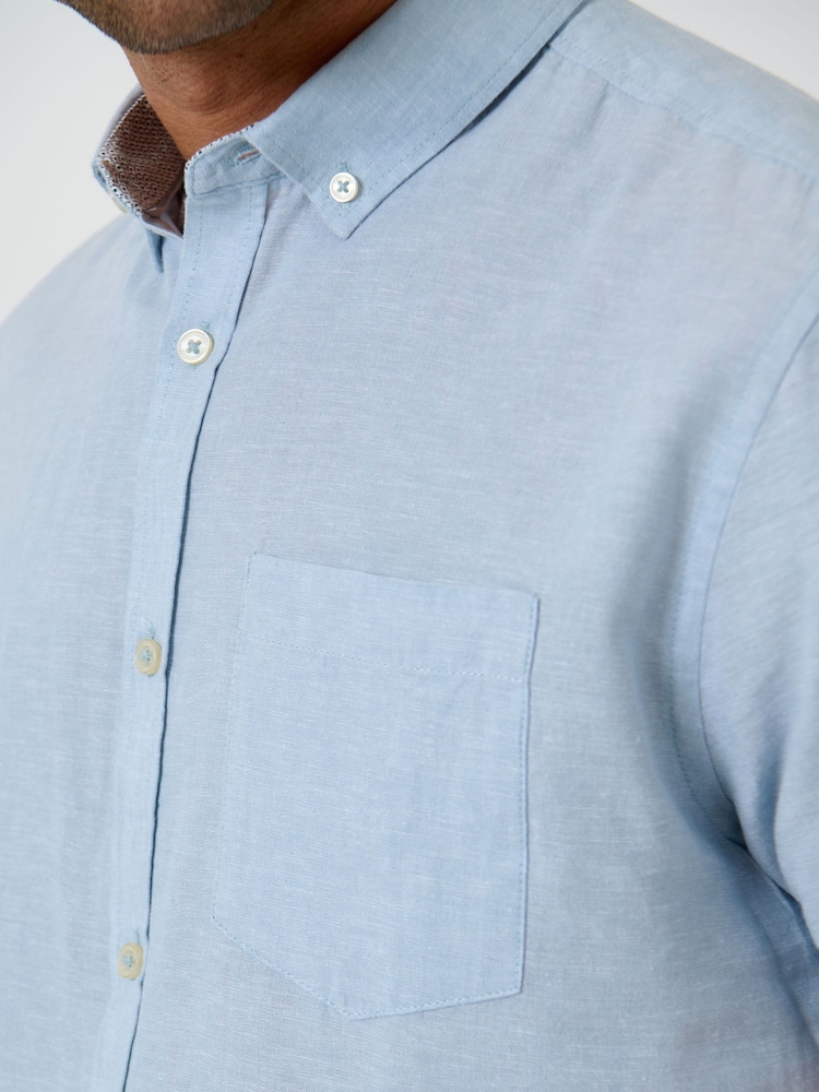Threadbare Blue Short Sleeve Linen Blend Shirt - Image 5 of 5